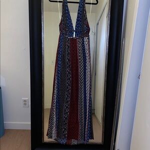 Multicolor Maxi Dress with Deep V-Neck